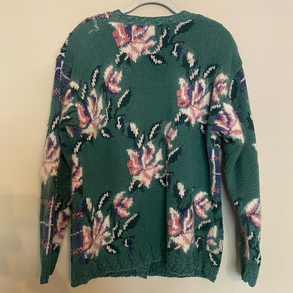 VTG Hand Knitted Cardigan Sweater Ramie Mohair Sz Small Floral Cottage Feminine - Picture 3 of 16